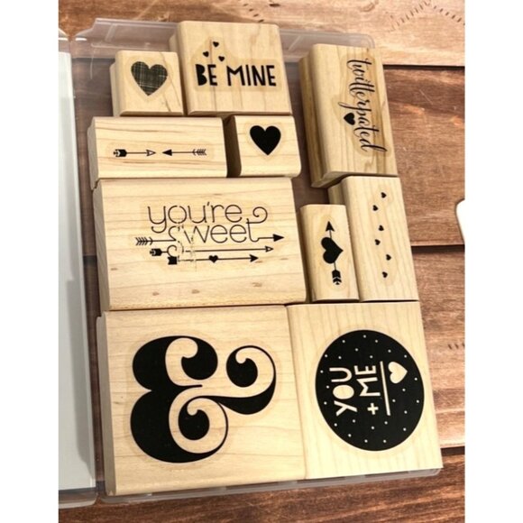 RARE STAMPIN' UP! YOU PLUS ME Wood Mounted Rubber Stamp Set VALENTINE LOVE - Picture 1 of 5
